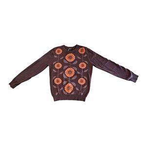 NWT - Collectif - Vintage Brown Sweater with Orange Floral Design - Small